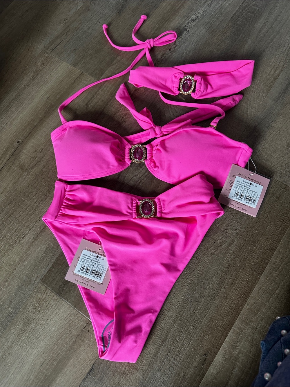 Moda Minx NWT Barbie Pink Bandeau Bikini Top with High wasted bottoms & headband